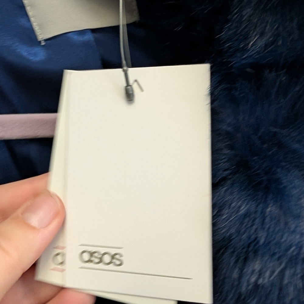 NWT ASOS Blue Faux Fur Coat - Picture 4 of 8